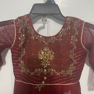 Elegant Maroon and Gold Embroidered Dress Pakistani